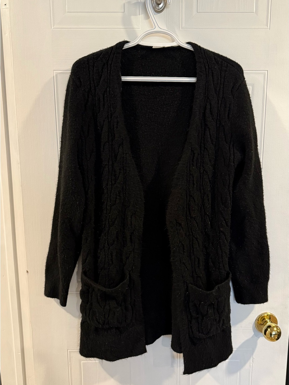 Simons Black Open-Front Cable Knit Cardigan